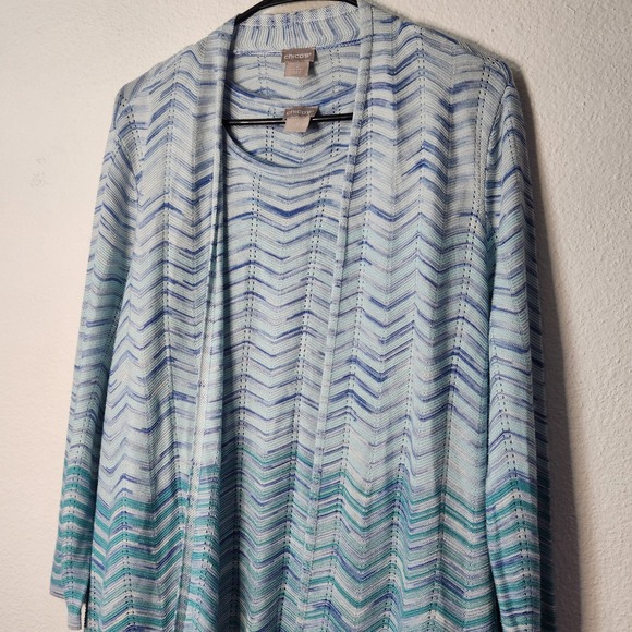Chico's Long Cardigan with Tank Top blue transition beachy top Chicos size Large - Picture 4 of 8